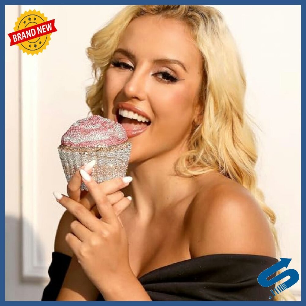 Crystal Cupcake Evening Clutch Bag with Chain Strap Mini Size - Picture 3 of 8